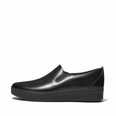 Fitflop Rally Slip-On Leather - Slip-on Schuhe Damen - Schwarz (SJW306874)